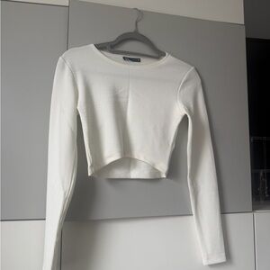 Zara Cream Ribbed Long Sleeve Top
